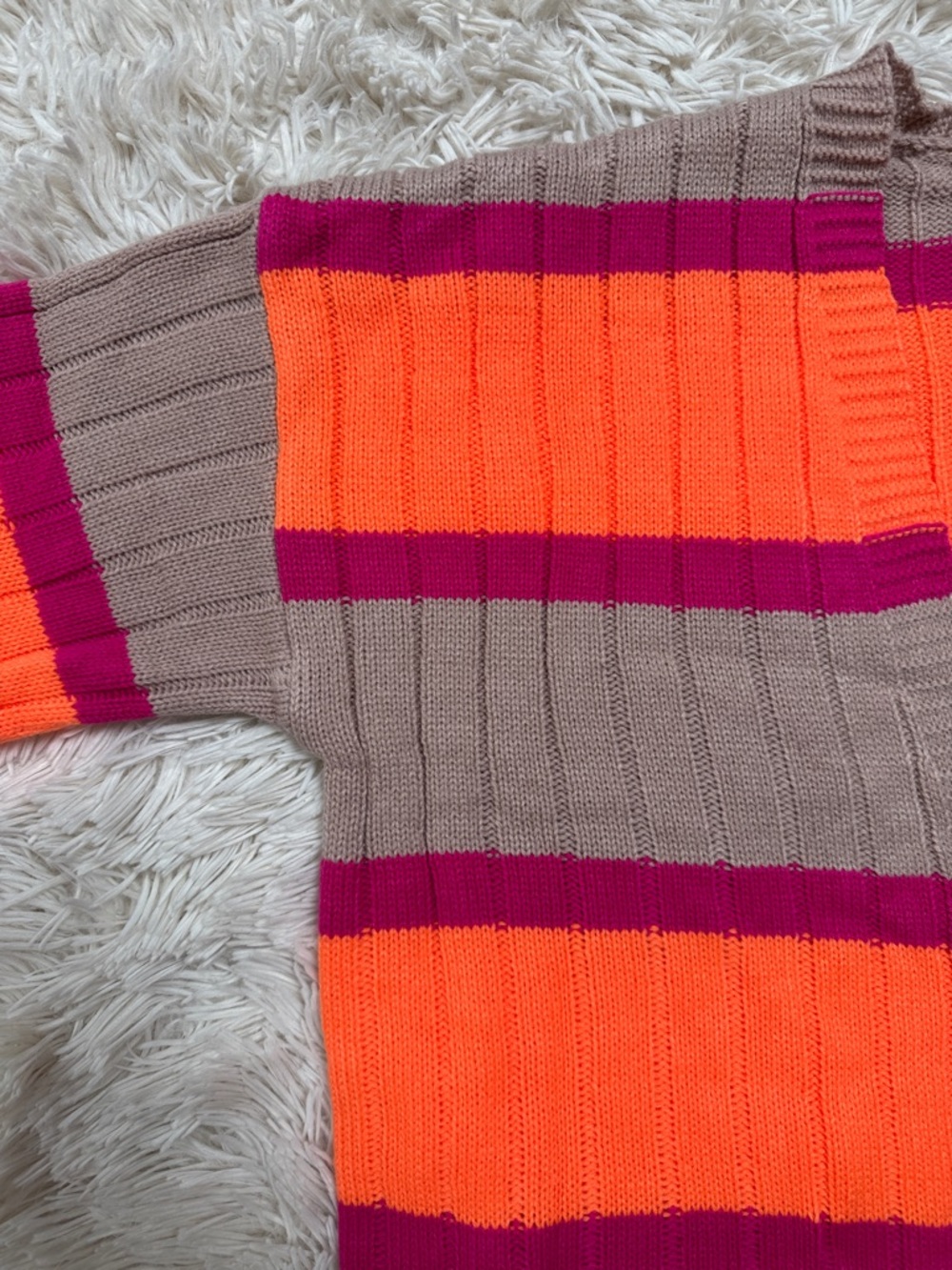 πHPπ Boutique NWOT Striped Knit Open Cardigan π Taupe Neon Orange & Magenta - Picture 5 of 13